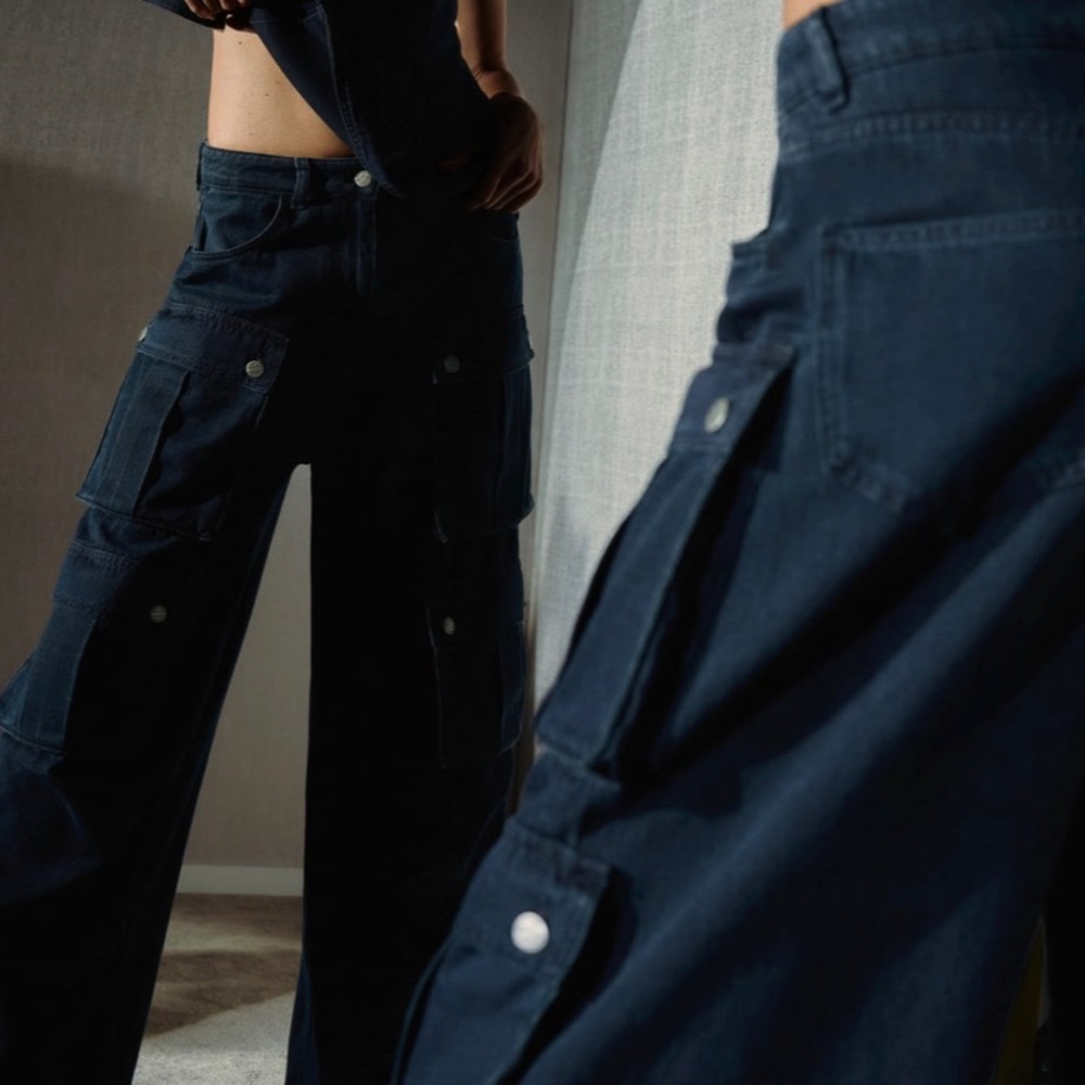 ZARA NWT WOMAN JEANS ZW THE MULTIPOCKET CARGO PANT BLUE US 12/UK 16 6186/041